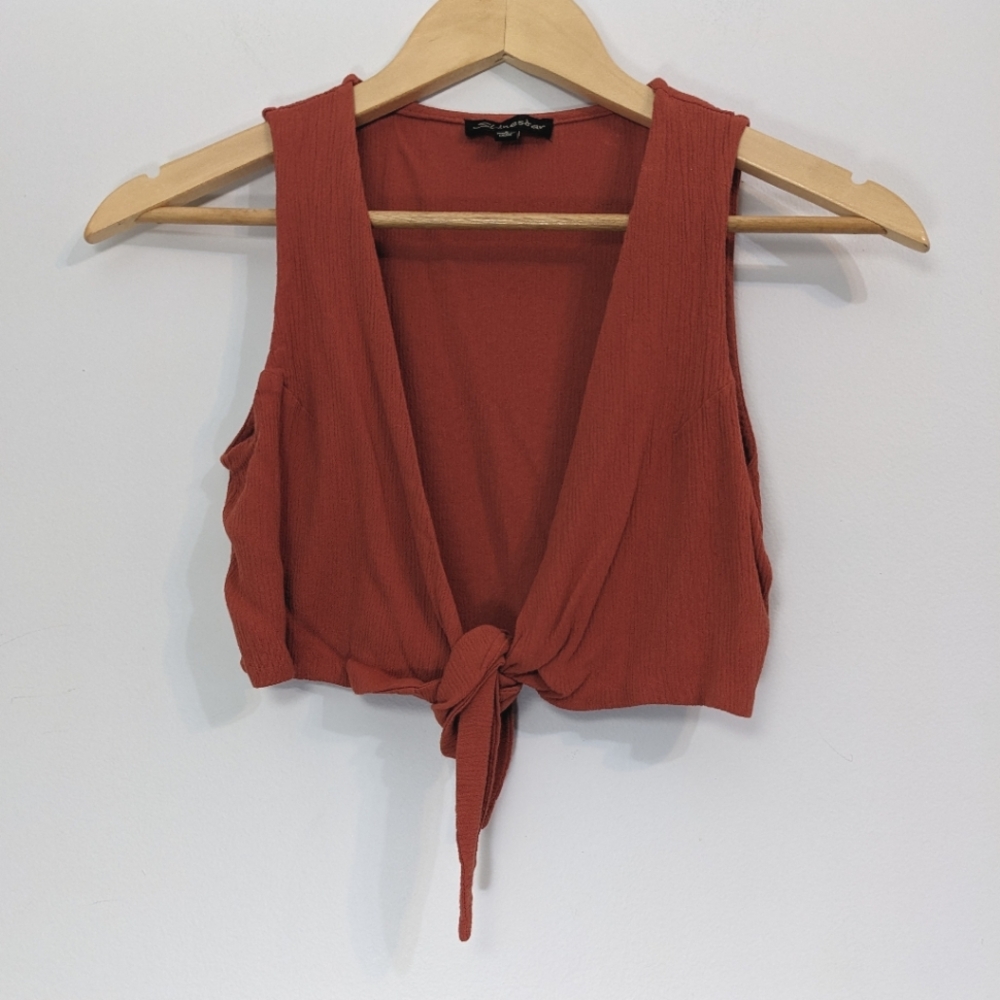 Shinestar Tie Front Crop Top Vest, Small